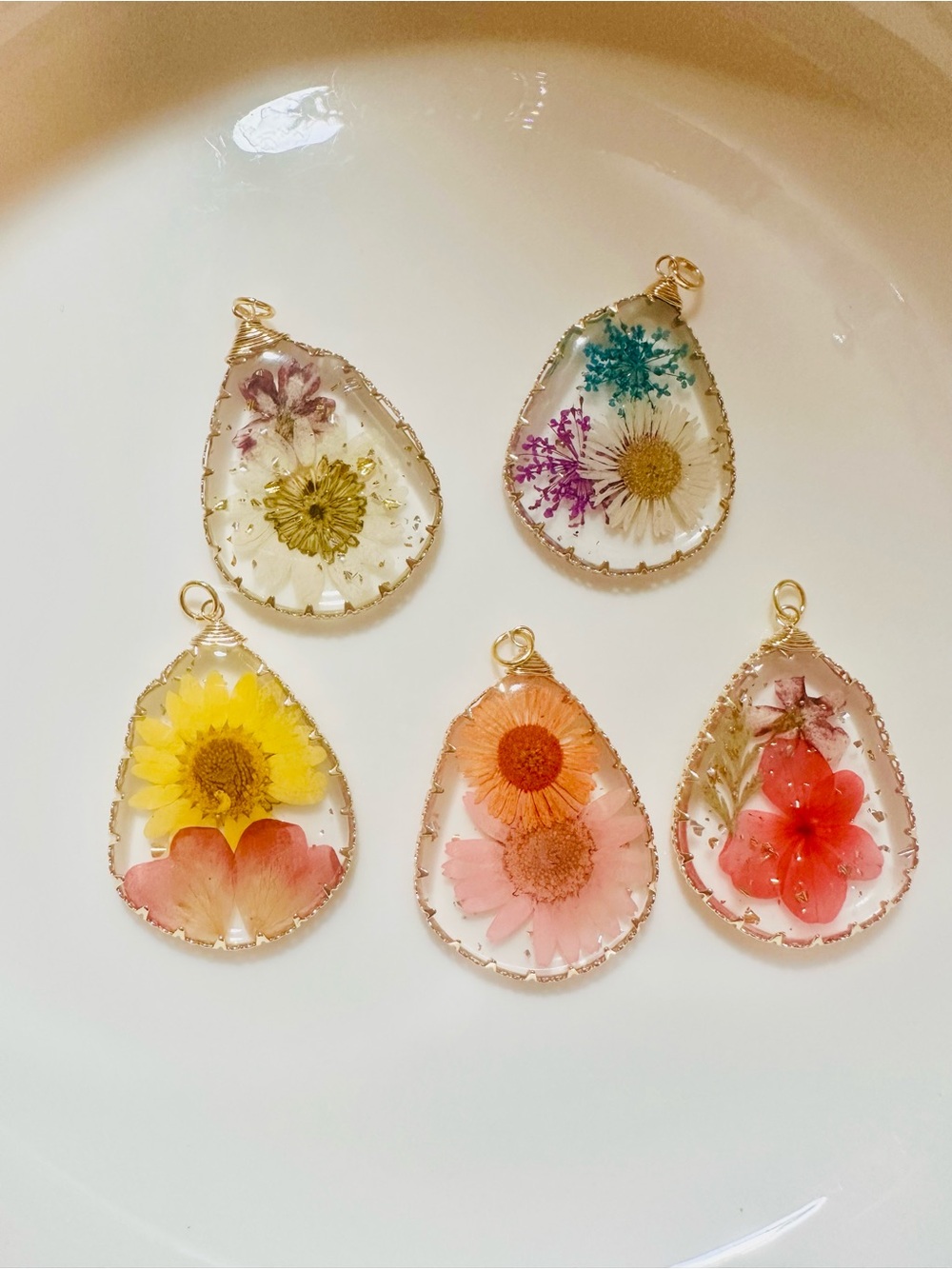 Handmade Teardrop Floral Resin Pendant - Assorted Colors. Choose one